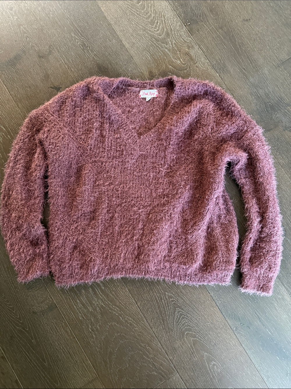Pink Rose Mauve Fuzzy V-Neck Sweater